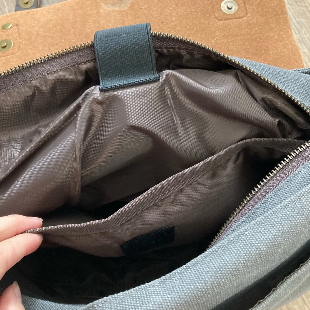 Buffalo Leather & Cotton Canvas Portfolio Business Briefcase Travel Bag